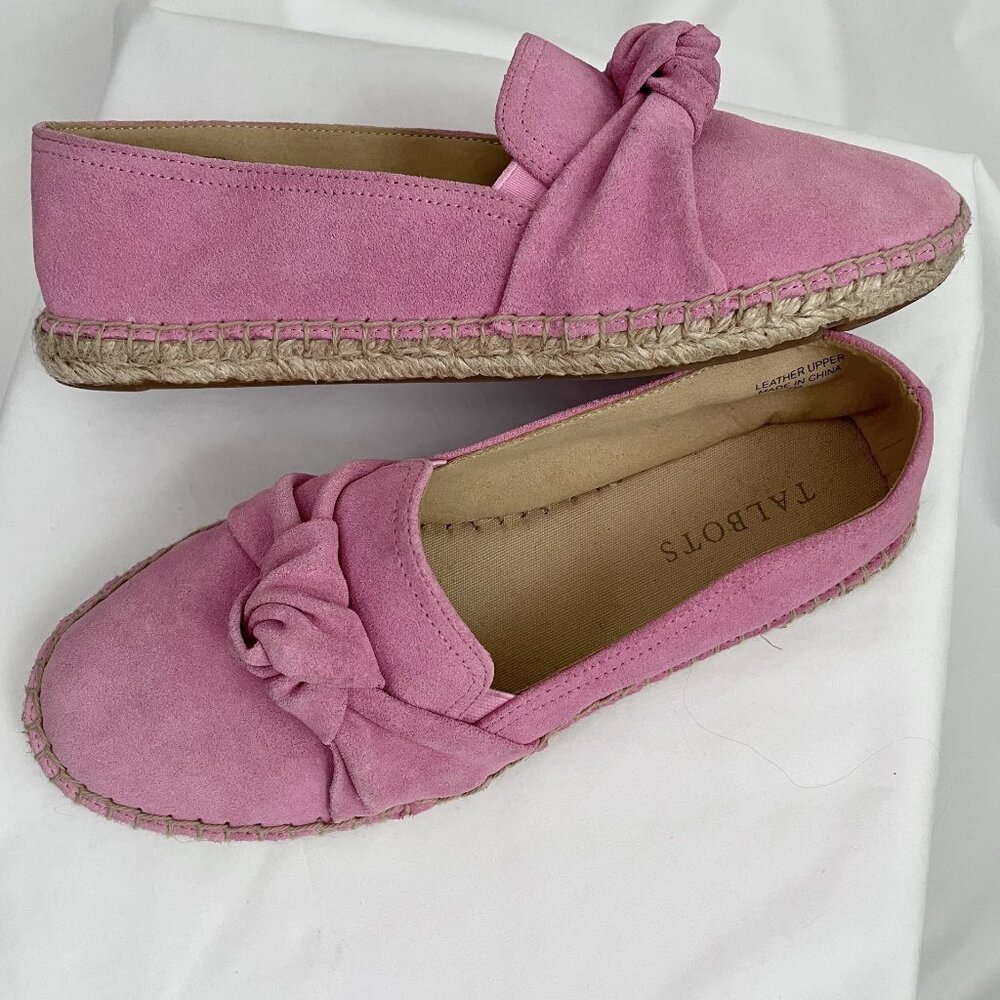 Talbots Women's Izzy Knot Espadrilles Shoes Size 7 Pink Suede Leather Cushioned